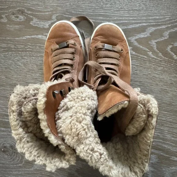 Ugg Women Starlyn Shearling High Top Boot Sneaker Size 7 Brown Lace Up Lined - Picture 2 of 5